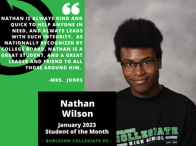 Nathan Wilson Student of the Month January 2023